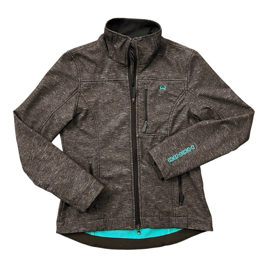 Cinch Softshell Jacket Western Zip Up Women’s small Dark Brown & Teal Blue